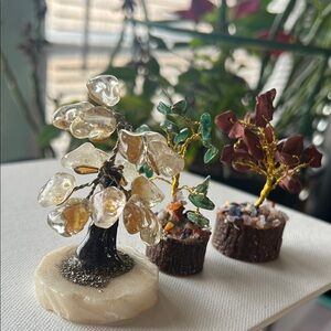 💎 Gemstone Bonsai Tree Set - Citrine, Moss Agate & Red Jasper